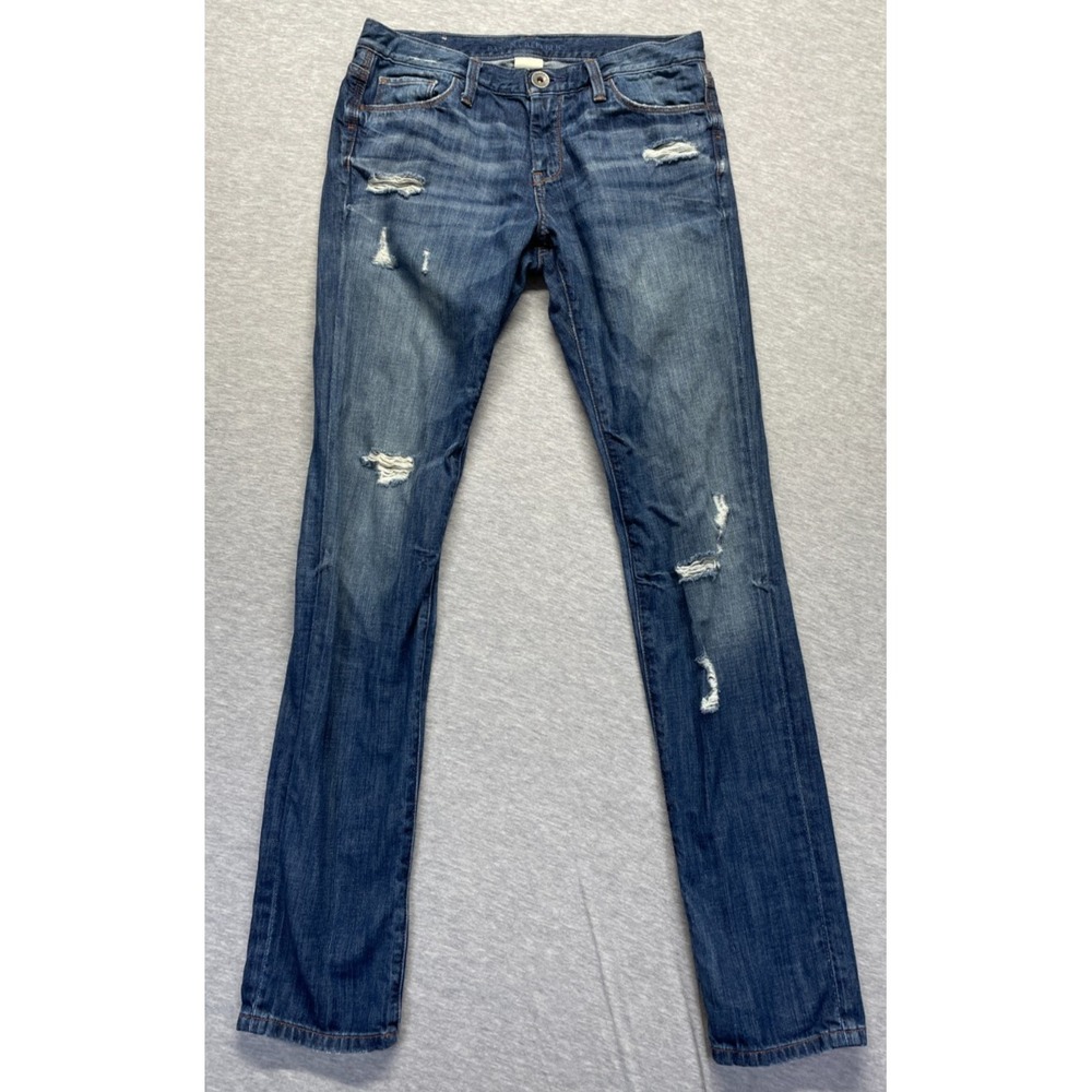 Banana Republic Jeans Womens 28 Blue Denim Cotton Mid Rise Skinny Leg Distressed